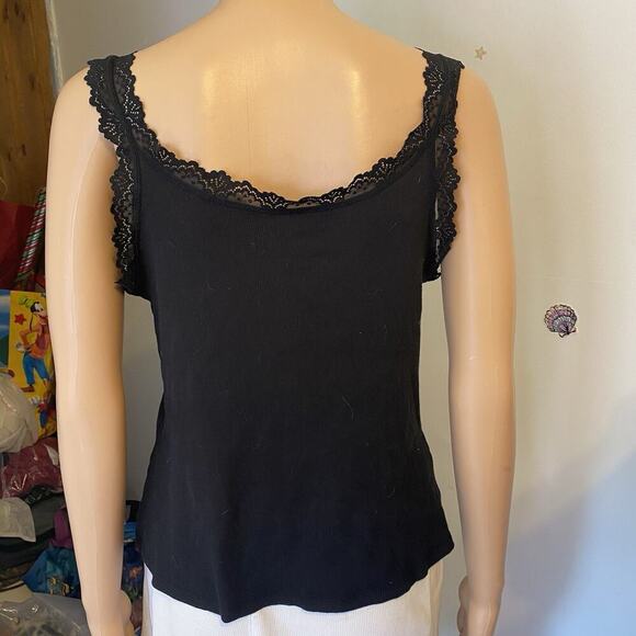 Primark Cami TankTop Black Lace Trim Women L Stretch Ripped Goth - Picture 8 of 8